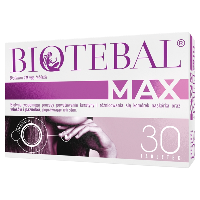 Biotebal Max tabletki z biotyną wspierające wzrost włosów i paznokci, 30 szt.