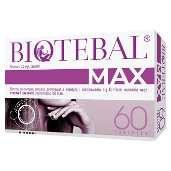 Biotebal Max, tabletki z biotyną wzmacniającą włosy, skórę i paznokcie, 60 szt.
