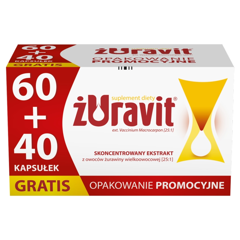 Żuravit , kapsułki ze składnikami wspierającymi prawidłowe funkcjonowanie układu moczowego, 60 szt.+ 40 szt. gratis