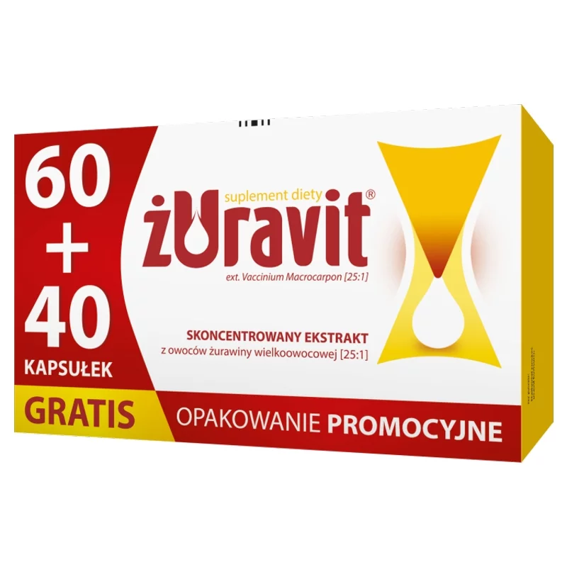 Żuravit  kapsułki ze składnikami wspierającymi prawidłowe funkcjonowanie układu moczowego, 60 szt.+ 40 szt. gratis