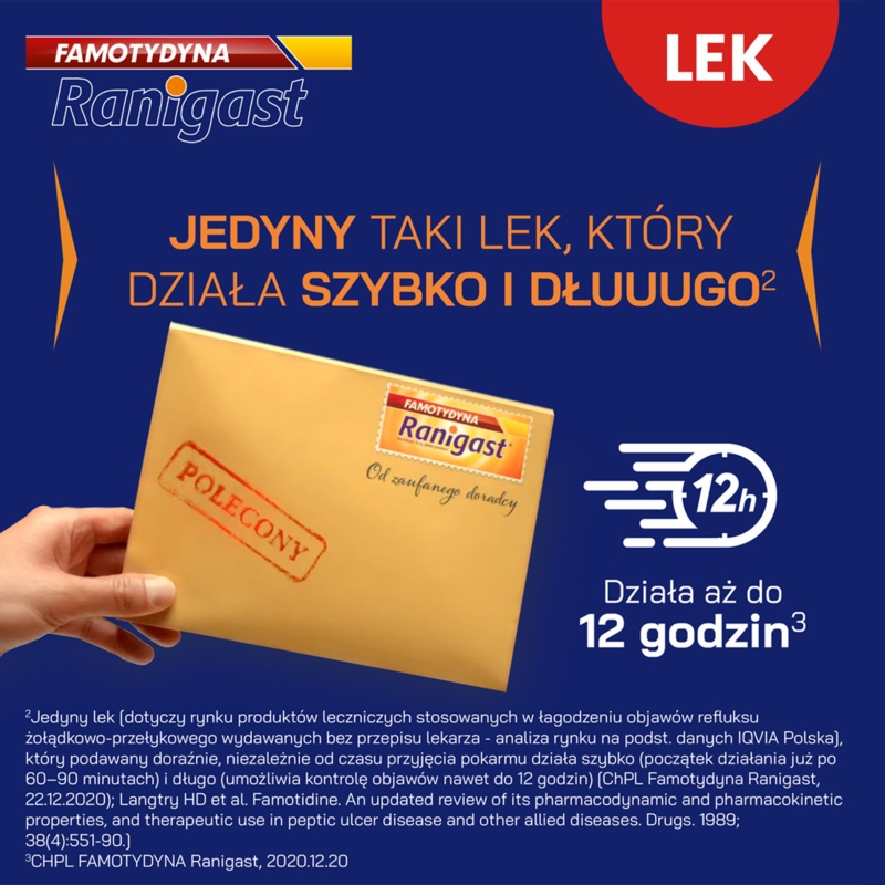 Famotydyna Ranigast , tabletki na zgagę i niestrawność, 20 szt.