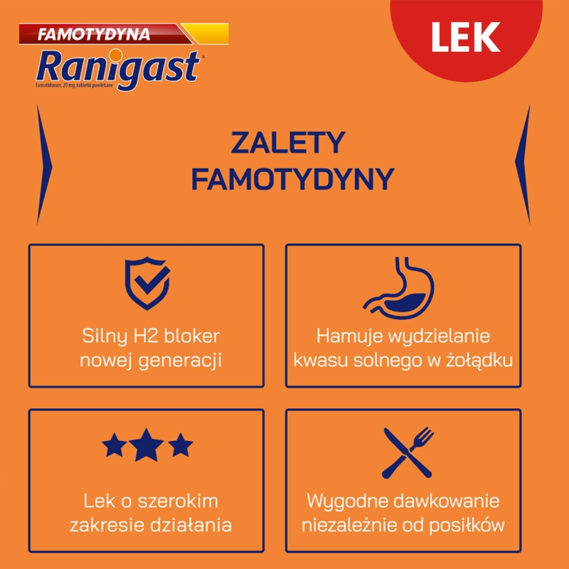 Famotydyna Ranigast , tabletki na zgagę i niestrawność, 20 szt.