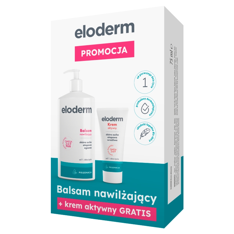 ELODERM, zestaw: balsam nawilżający + krem aktywny,  1 szt.