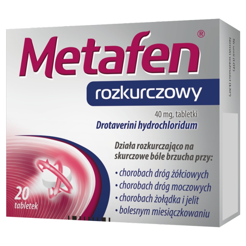 Metafen rozkurczowy  tabletki o działaniu rozkurczającym na bóle brzucha, 20 szt.