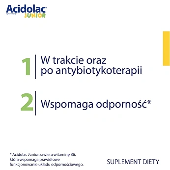 Acidolac Junior, tabletki o smaku białej czekolady ze składnikami wspierającymi odporność u dzieci, 20 szt.