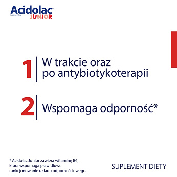 Acidolac Junior, tabletki  o smaku truskawkowym ze składnikami wspierającymi odporność u dzieci, 20 szt.