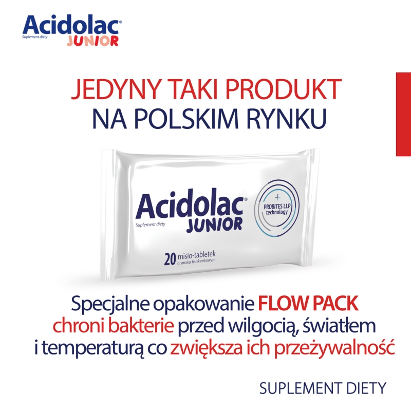 Acidolac Junior, tabletki  o smaku truskawkowym, 20 szt.
