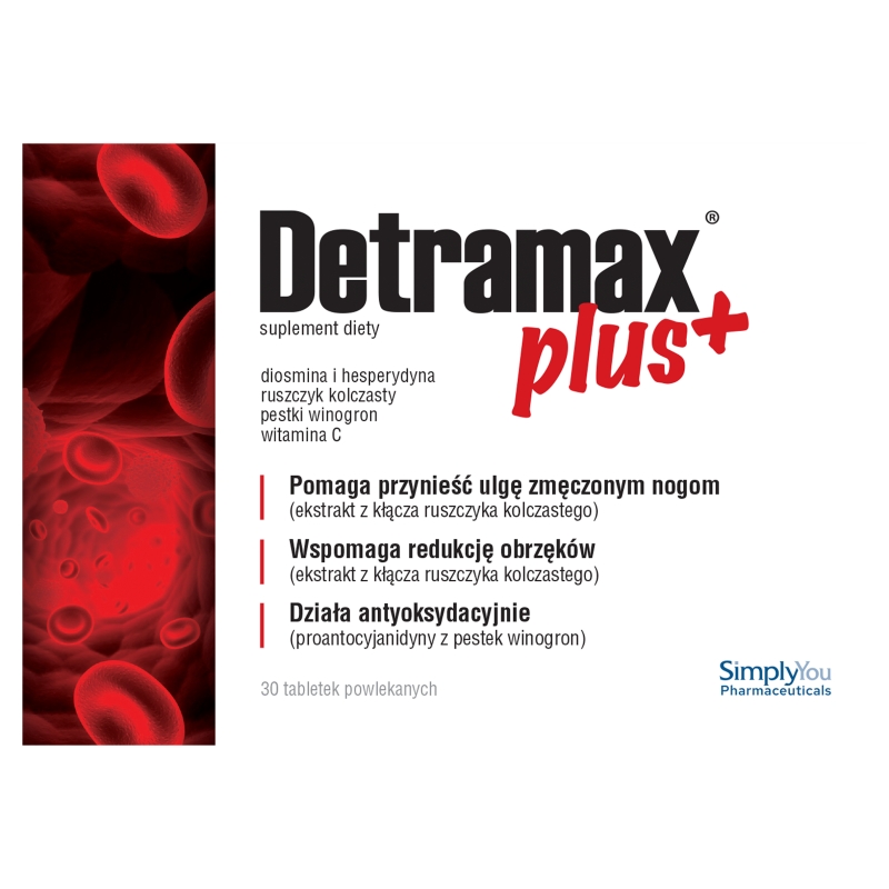 Detramax Plus tabletki ze składnikami pomagającymi w redukcji obrzęków nóg, 30 szt.