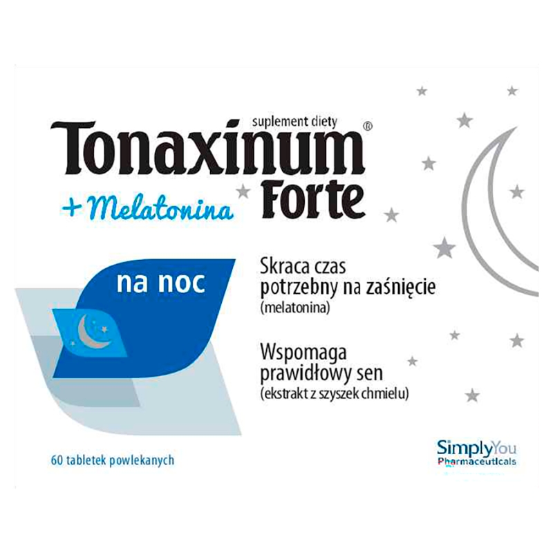 Tonaxinum Forte + Melatonina na noc  tabletki ze składnikami wspomagającymi prawidłowy sen, 60 szt.