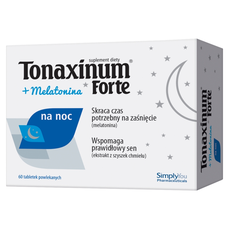 Tonaxinum Forte + Melatonina na noc , tabletki ze składnikami wspomagającymi prawidłowy sen, 60 szt. KRÓTKA DATA 31.07.2026