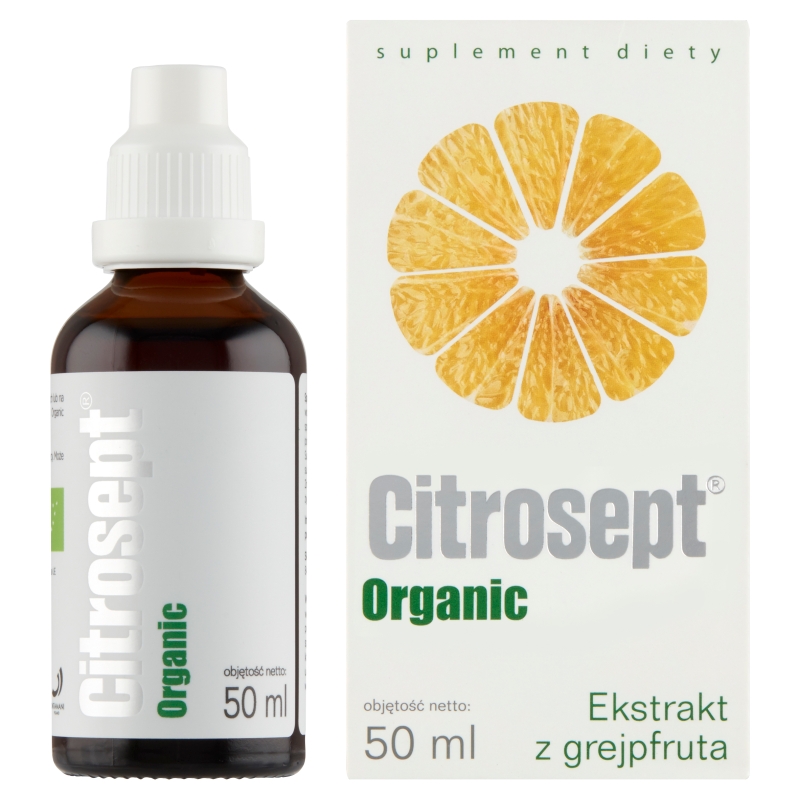 Citrosept Organic, krople ze składnikami wspierającymi w przeziębieniu z ekstraktem z grejpfruta, 50 ml