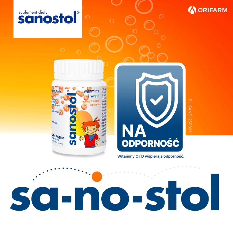 Sanostol, tabletki musujące do ssania dla dzieci i młodzieży z witaminami i wapniem, 60 szt.