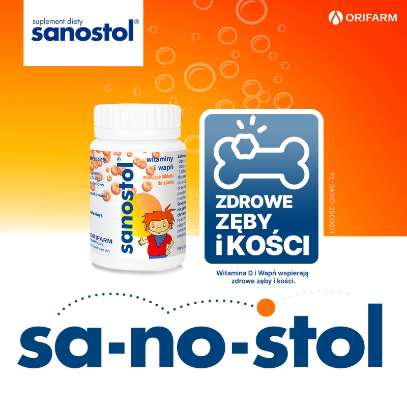 Sanostol, tabletki musujące do ssania dla dzieci i młodzieży z witaminami i wapniem, 60 szt.
