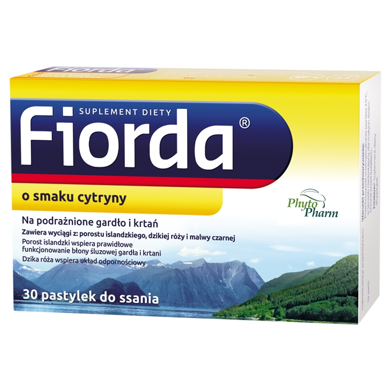 Fiorda pastylki do ssania ze składnikami na podrażnione gardło i krtań o smaku cytryny, 30 szt.