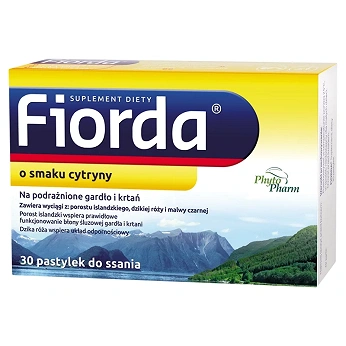 Fiorda, pastylki do ssania ze składnikami na podrażnione gardło i krtań o smaku cytryny, 30 szt.