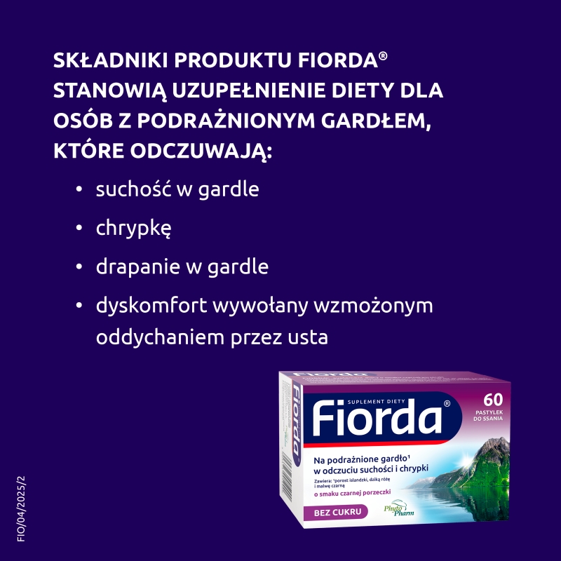 Fiorda, pastylki do ssania na ból gardła o smaku porzeczkowym, 60 szt.