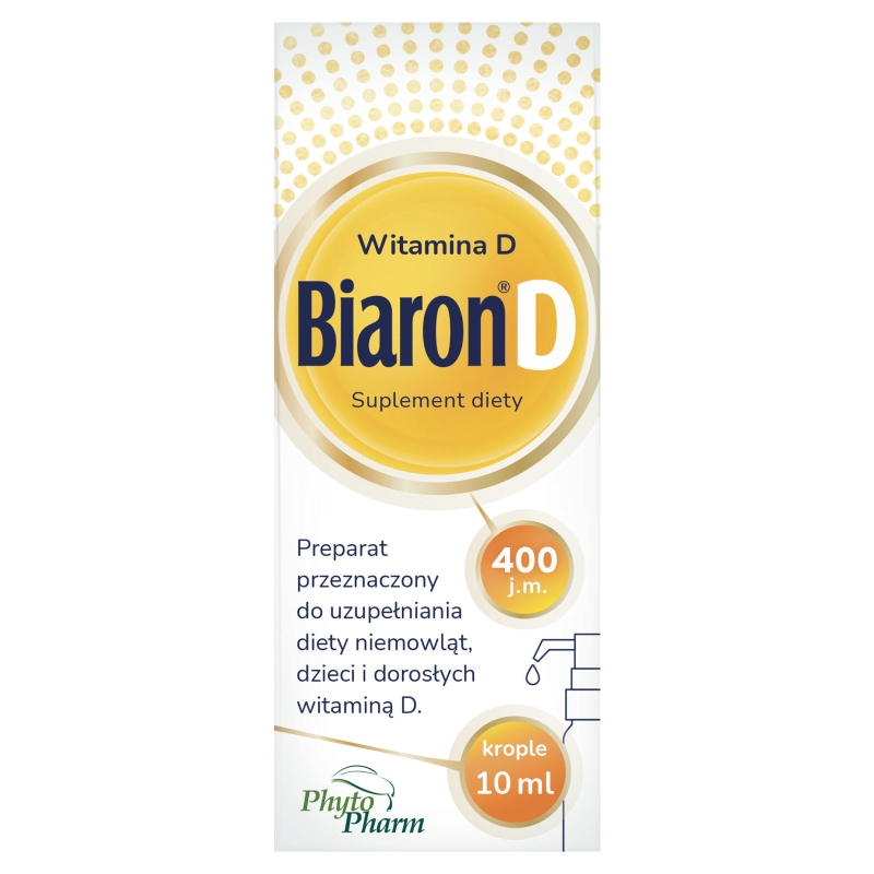 Biaron D 400 j.m. krople ze składnikami pomagającymi uzupełnić niedobory witaminy D, 10 ml