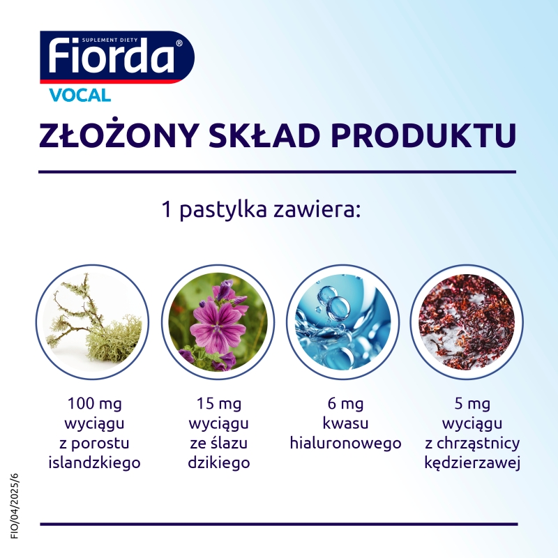 Fiorda Vocal, 30 pastylek do ssania, bez cukru