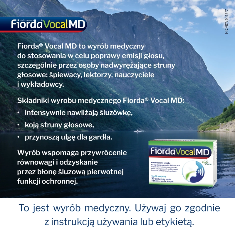 Fiorda Vocal MD, miękkie pastylki na ból gardła o smaku owoców leśnych, 30 szt.