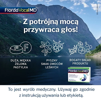 Fiorda Vocal MD, miękkie pastylki na ból gardła o smaku owoców leśnych, 30 szt.