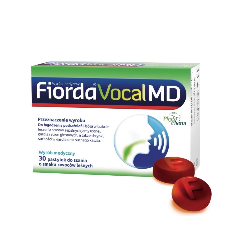 Fiorda Vocal MD, miękkie pastylki na ból gardła o smaku owoców leśnych, 30 szt.