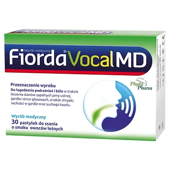 Fiorda Vocal MD, miękkie pastylki na ból gardła o smaku owoców leśnych, 30 szt.