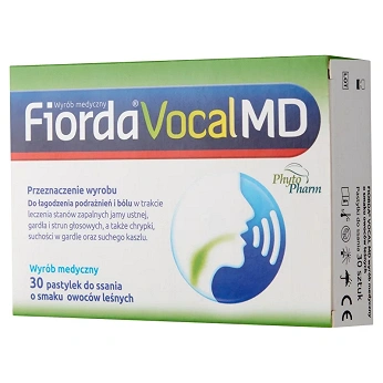 Fiorda Vocal MD, miękkie pastylki na ból gardła o smaku owoców leśnych, 30 szt.