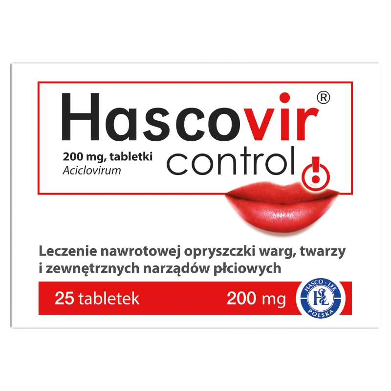 Hascovir Control, tabletki na nawrotową opryszczkę warg i twarzy, 25 szt.