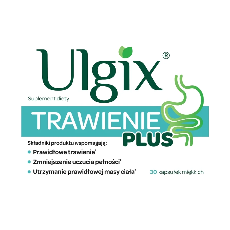 Ulgix Trawienie Plus  kapsułki ze składnikami wspomagającymi prawidłowe trawienie i zmniejszenie uczucia pełności, 30 szt.
