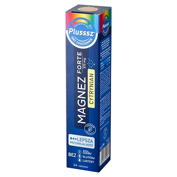 Plusssz Magnez Forte Cytrynian , tabletki musujące o cytrynowym smaku, 24 szt.