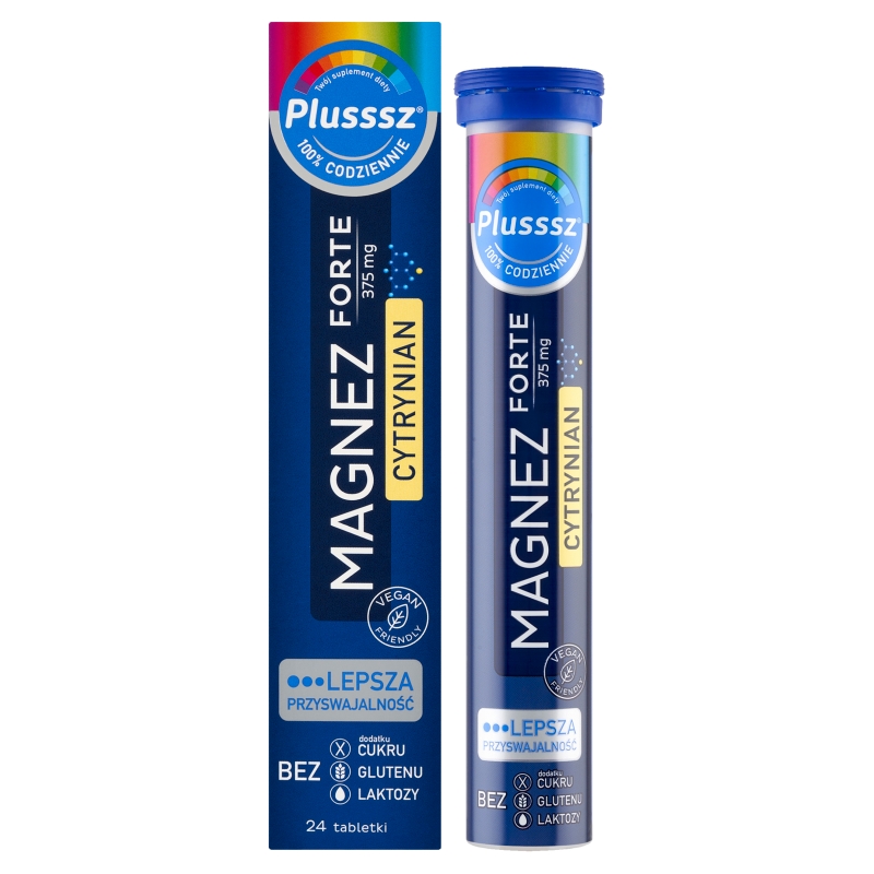 Plusssz Magnez Forte Cytrynian , tabletki musujące, cytrynowe, 24 szt.