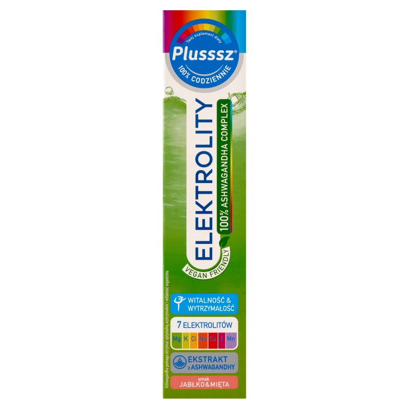 Plusssz Elektrolity 100% Ashwagandha Complex 24 tabletki musujące, jabłko-mięta