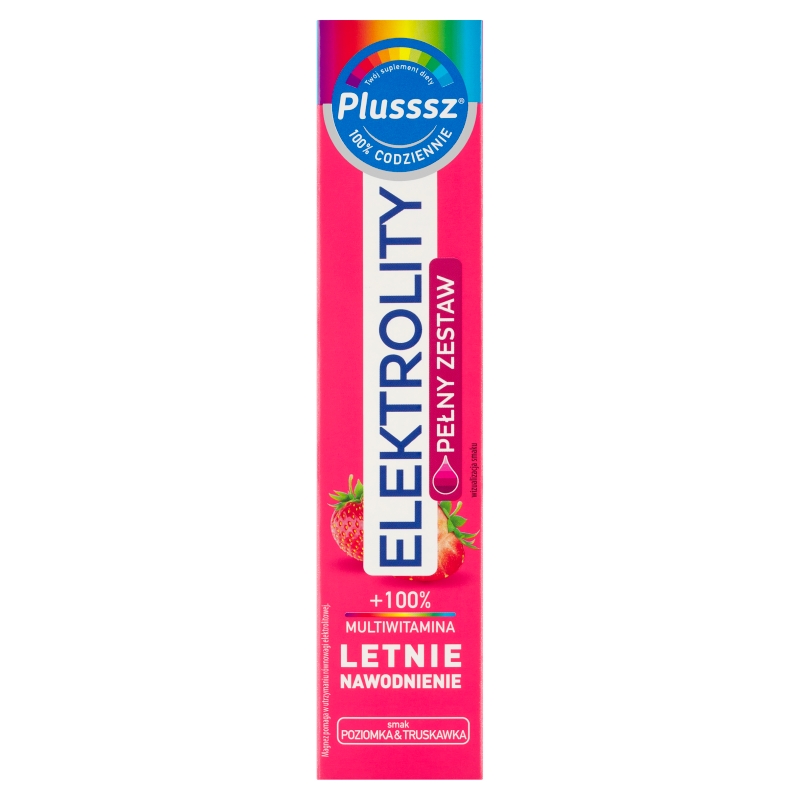 Plusssz Elektrolity + 100% Multiwitamina poziomka i truskawka, 24 tabletki musujące