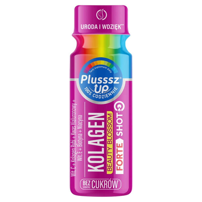 Plusssz Up Kolagen Beauty Blossom, shot  o smaku malina-winogrono-czarna porzeczka , 50 ml KRÓTKA DATA 31.07.2026