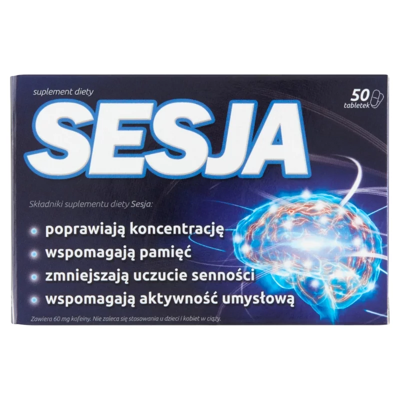 Sesja tabletki ze składnikami poprawiającymi koncentrację, 50 szt.