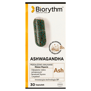 Biorythm Ashwagandha, kapsułki o przedłużonym uwalnianiu ze składnikami wspierającymi odporność, 30 szt.