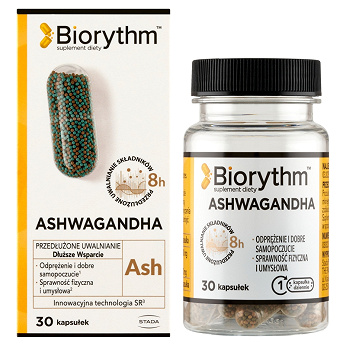 Biorythm Ashwagandha, kapsułki o przedłużonym uwalnianiu ze składnikami wspierającymi odporność, 30 szt.