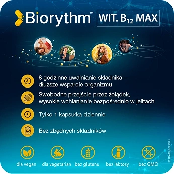 Biorythm Witamina B12, kapsułki o przedłużonym uwalnianiu z witaminą B12, 30 szt.