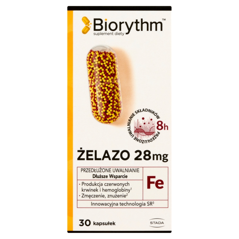Biorythm Żelazo kapsułki o przedłużonym uwalnianiu ze składnikami uzupełniającymi dietę w żelazo, 30 szt.