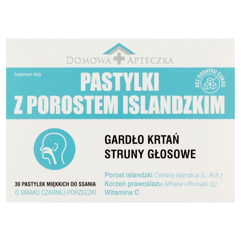 Pastylki z Porostem Islandzkim , miękkie do ssania o smaku czarnej porzeczki, 30 szt.