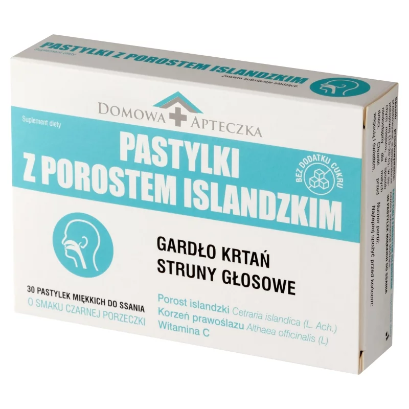 Pastylki z Porostem Islandzkim , miękkie do ssania o smaku czarnej porzeczki, 30 szt.
