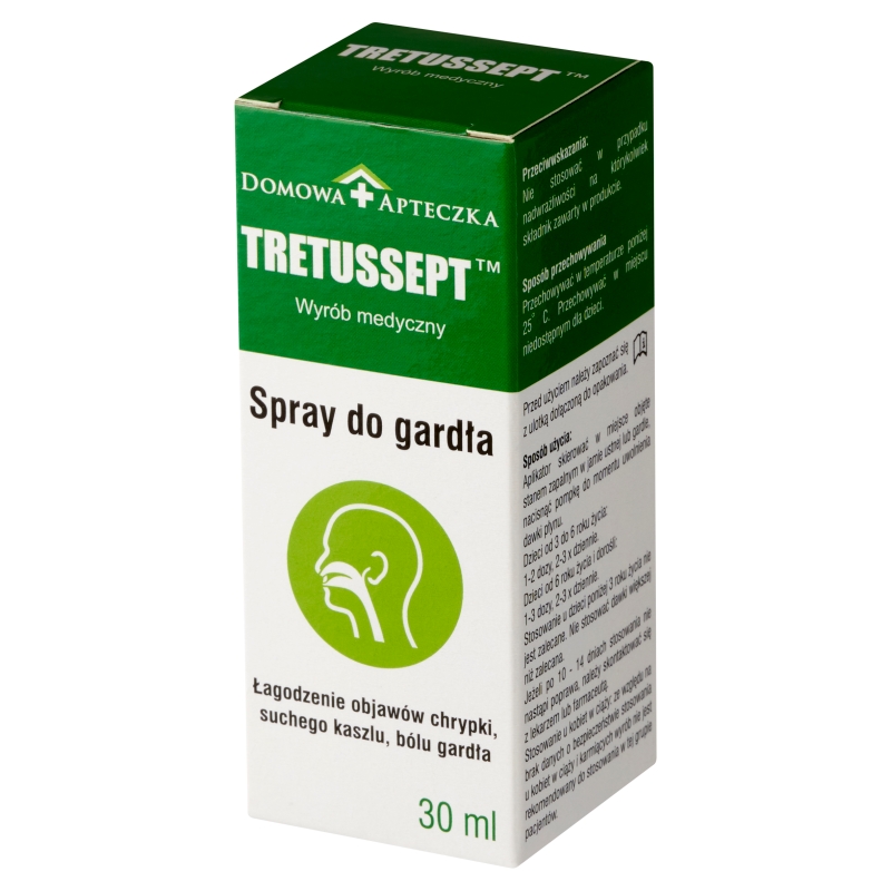 Tretussept, spray łagodzący objawy suchego kaszlu, chrypki i bólu gardła, 30 ml