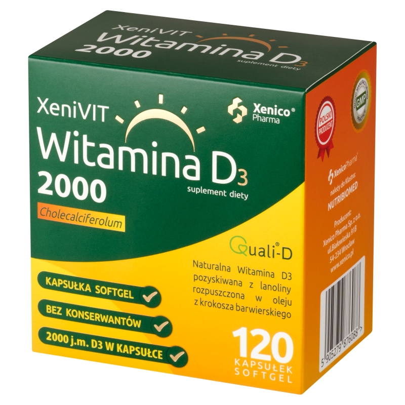 Xenivit Witamina D 2000 , kapsułki ze składnikami wspierającymi mocne kości, 120 szt.