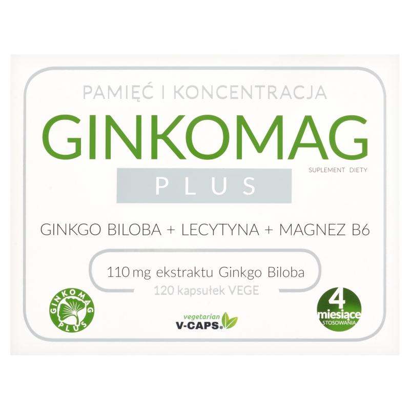 Ginkomag Plus kapsułki z lecytyną  magnezem i witaminą B6, 120 szt.