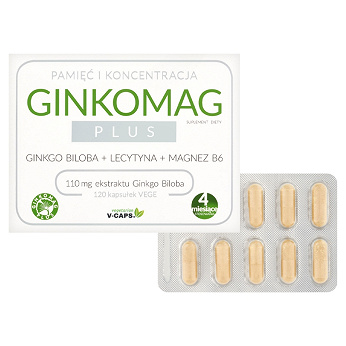 Ginkomag Plus, kapsułki z lecytyną magnezem i witaminą B6, 120 szt.