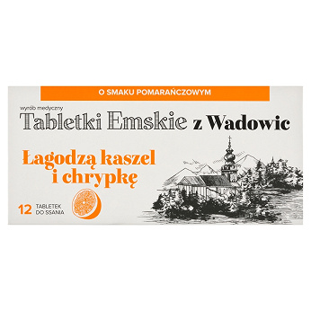 Tabletki Emskie Z Wadowic, pastylki do ssania o smaku pomarańczowym, 12 szt.