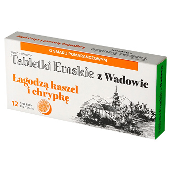 Tabletki Emskie Z Wadowic, pastylki do ssania o smaku pomarańczowym, 12 szt.