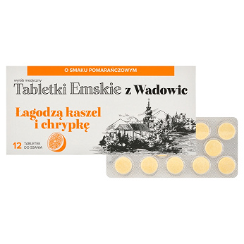 Tabletki Emskie Z Wadowic, pastylki do ssania o smaku pomarańczowym, 12 szt.