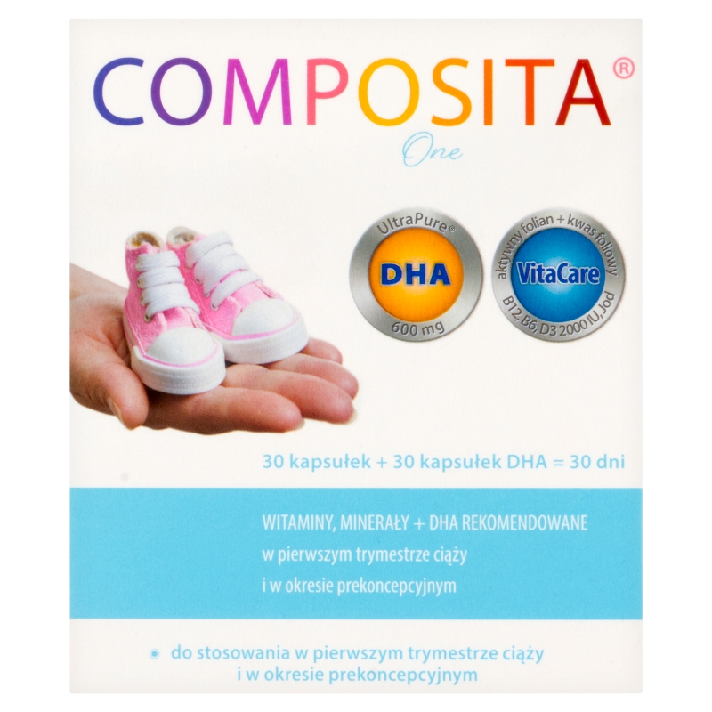 Composita One,  kapsułki z witaminami i minerałami dla kobiet w okresie planowania ciąży i I trymestrze ciąży, 30 + 30 szt.
