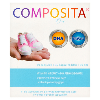 Composita One,  kapsułki z witaminami i minerałami dla kobiet w okresie planowania ciąży i I trymestrze ciąży, 30 + 30 szt.